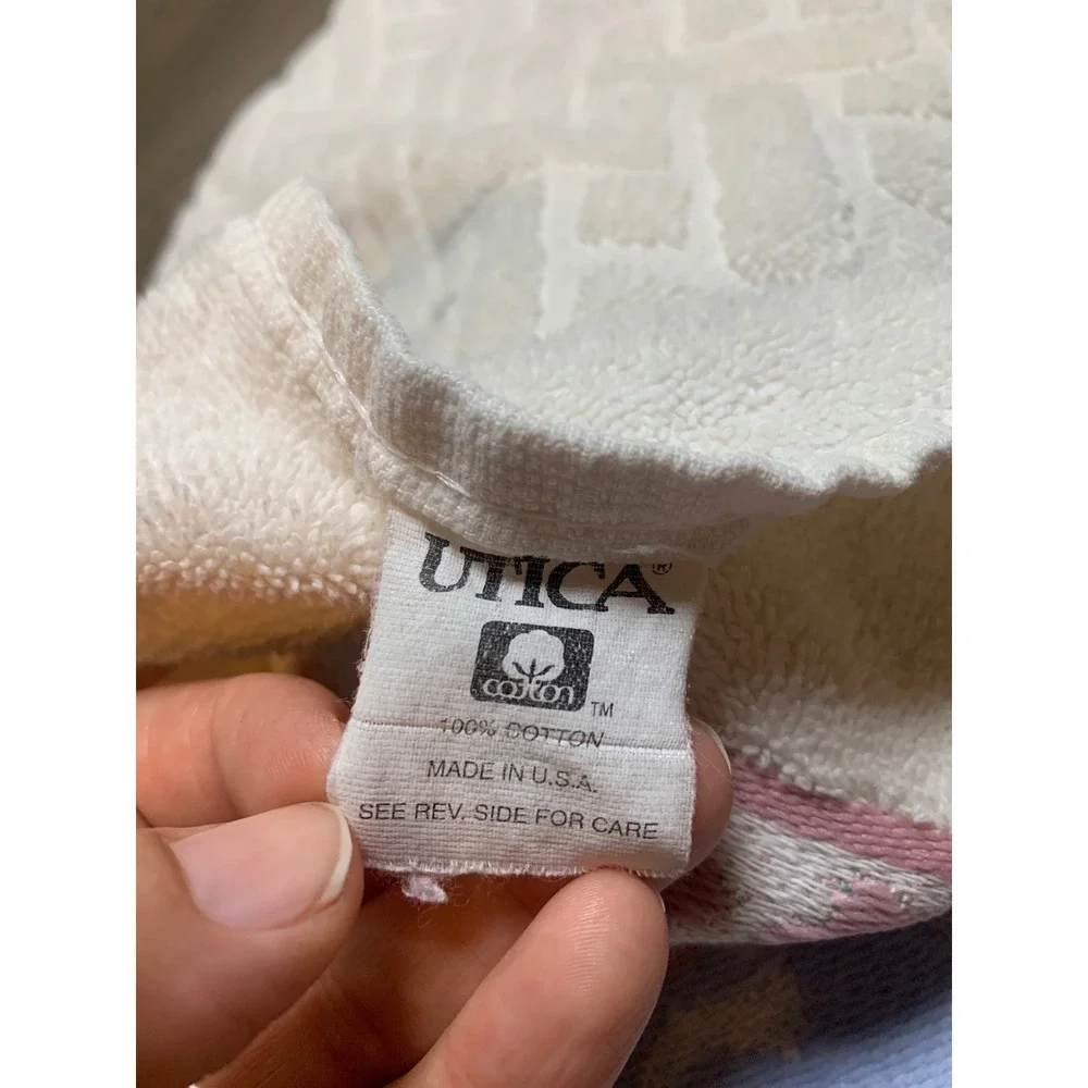Vintage Utica Grandmacore Towel Set of 3 100% Cotton Made in USA White 80s